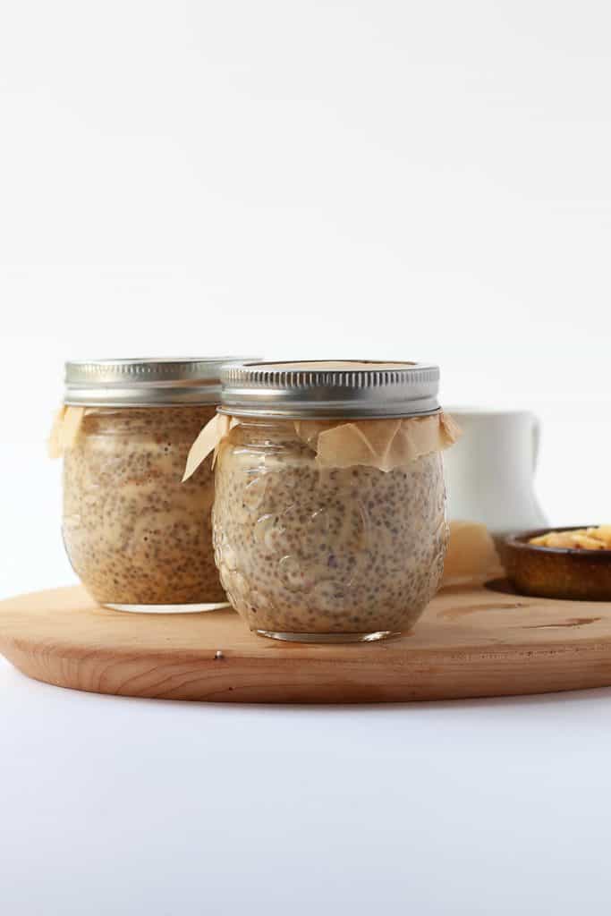 Two small Mason Jars of chia pudding