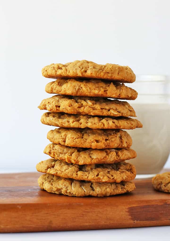 Stack of finished cookies on a wooden platter