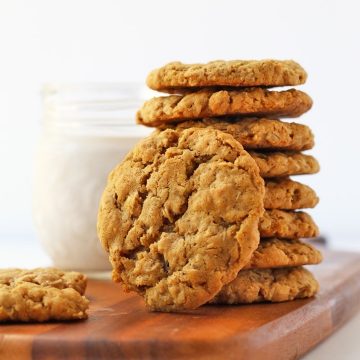 Stack of finished Vegan Oatmeal Cookies