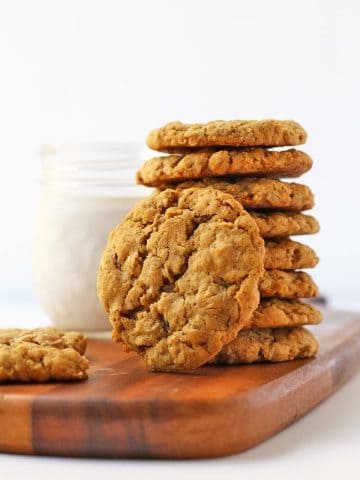 Stack of finished Vegan Oatmeal Cookies