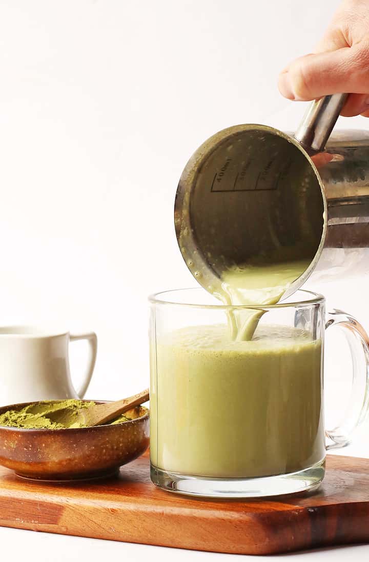 Matcha poured into a glass mug