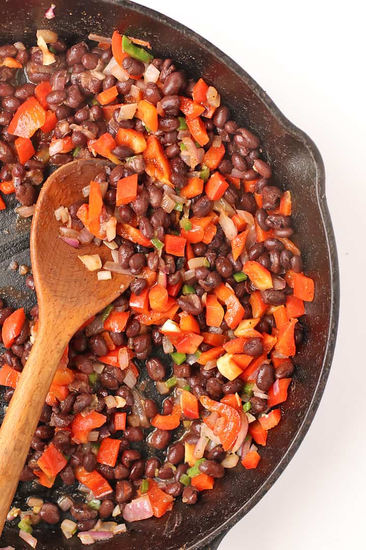Sautéed onions, peppers, and black beans