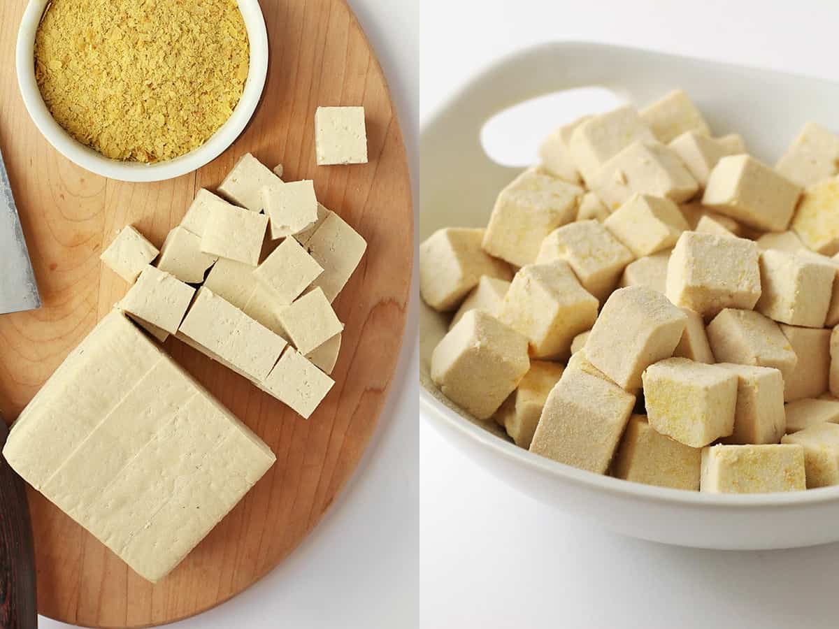 Tofu cut into small cubes and tossed in cornstarch