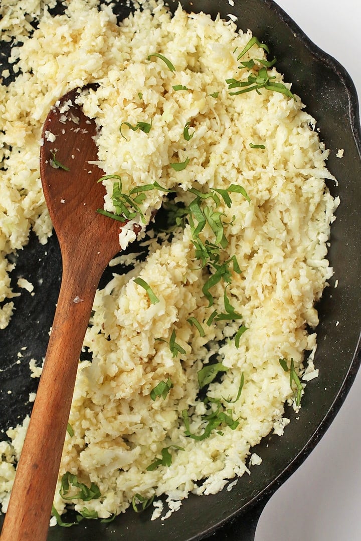 Cauliflower Rice in a large skillet