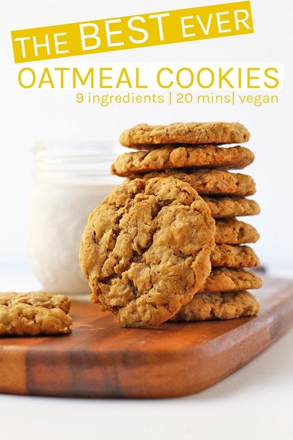 Chewy Vegan Oatmeal Cookies with the perfect crispy outside and melt-in-your-mouth caramel-y center. Ready in just 20 minutes for a quick and delicious sweet treat.