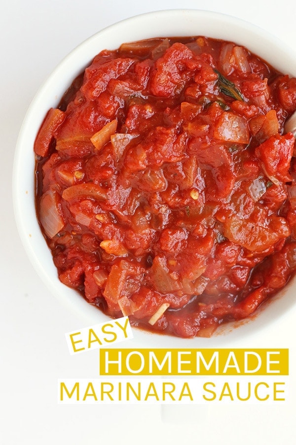 This easy Homemade Marinara Sauce is filled with fresh flavors for a quick pasta sauce to be served over your favorite noodles; a meal the family will love. Made in just 30 minutes. #vegan #pasta #pastasauce #marinara #homemade #veganrecipes
