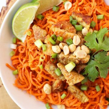 Sweet Potato Noodles with Peanut Tempeh.