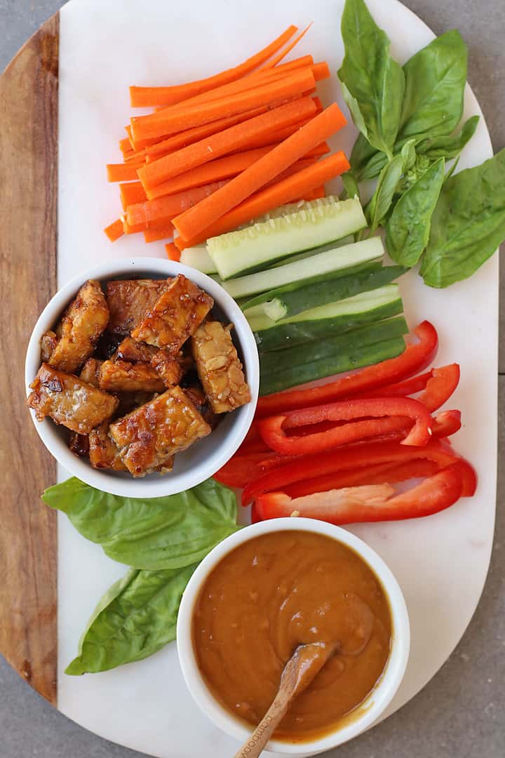 Carrots, cucumbers, bell peppers cut into strips