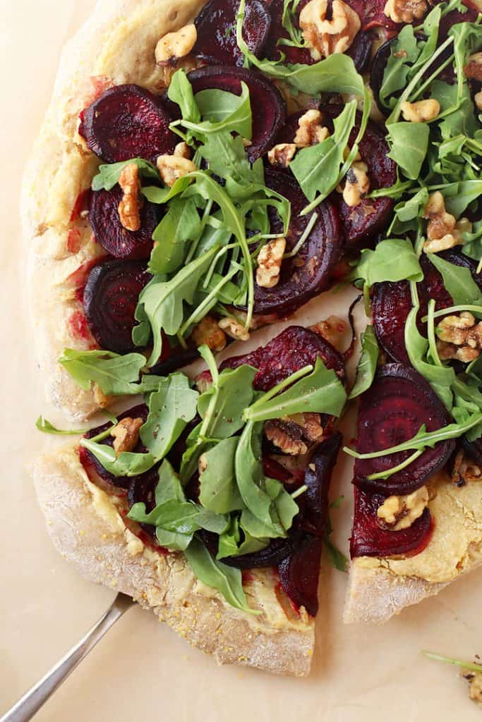 Roasted Beet Pizza with Arugula and Cashew Cheese