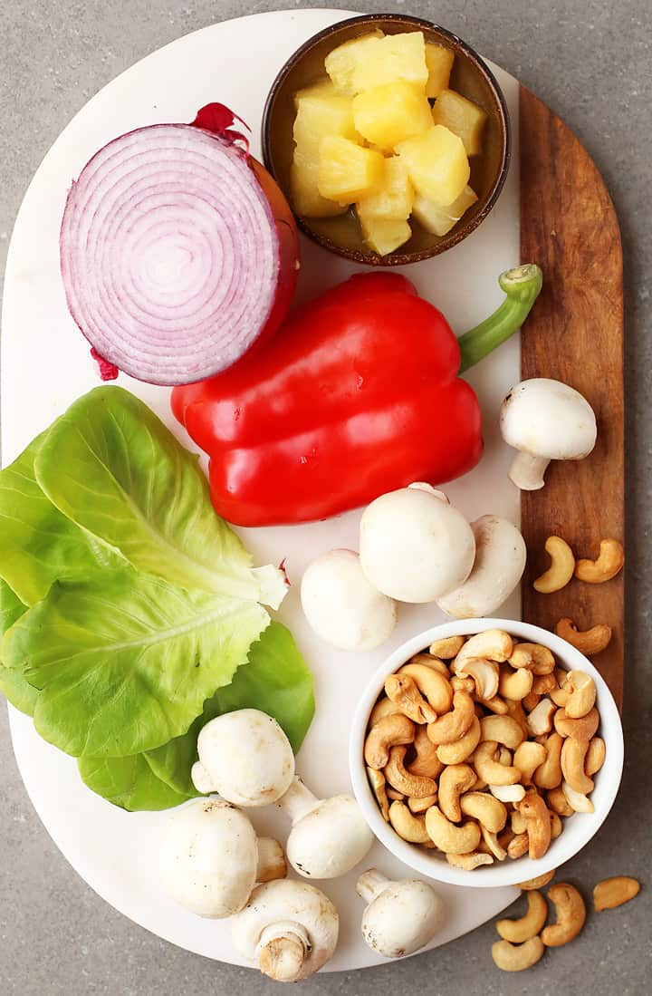 Assorted vegetables on a marble platter