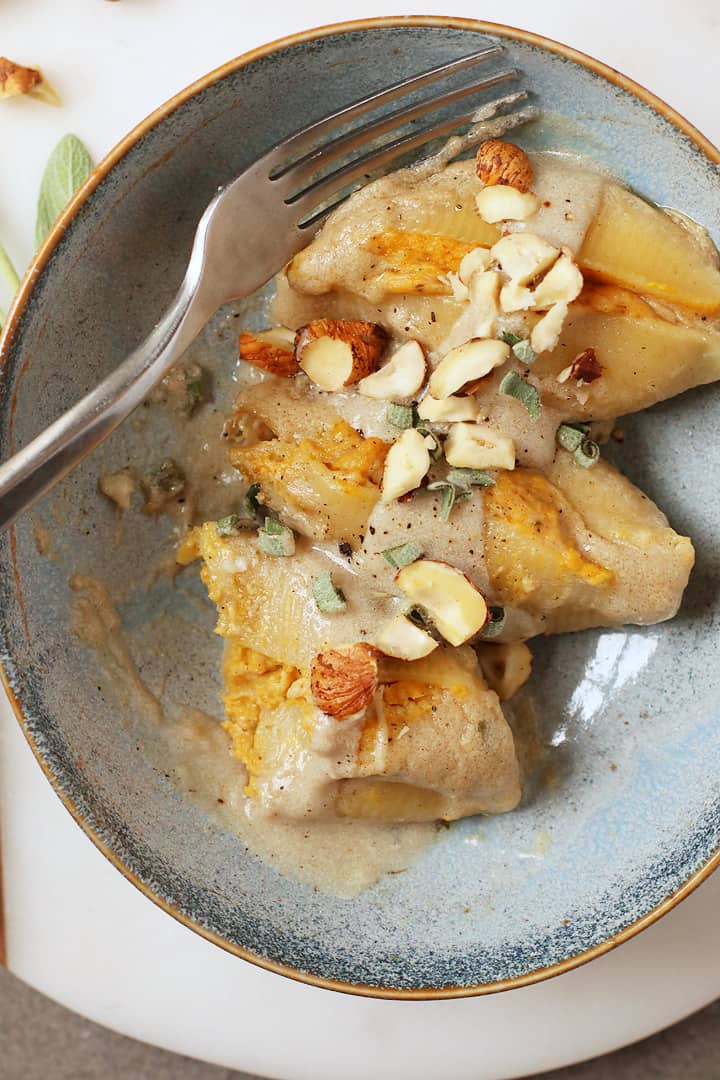 Finished recipe in a bowl with a fork