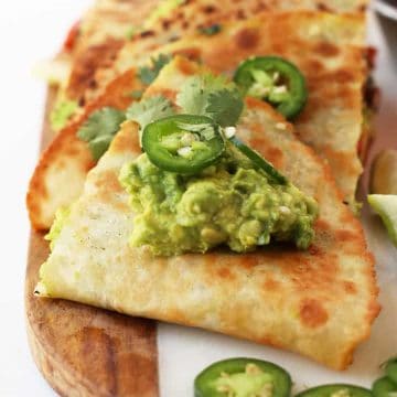 Stack of vegan quesadillas.