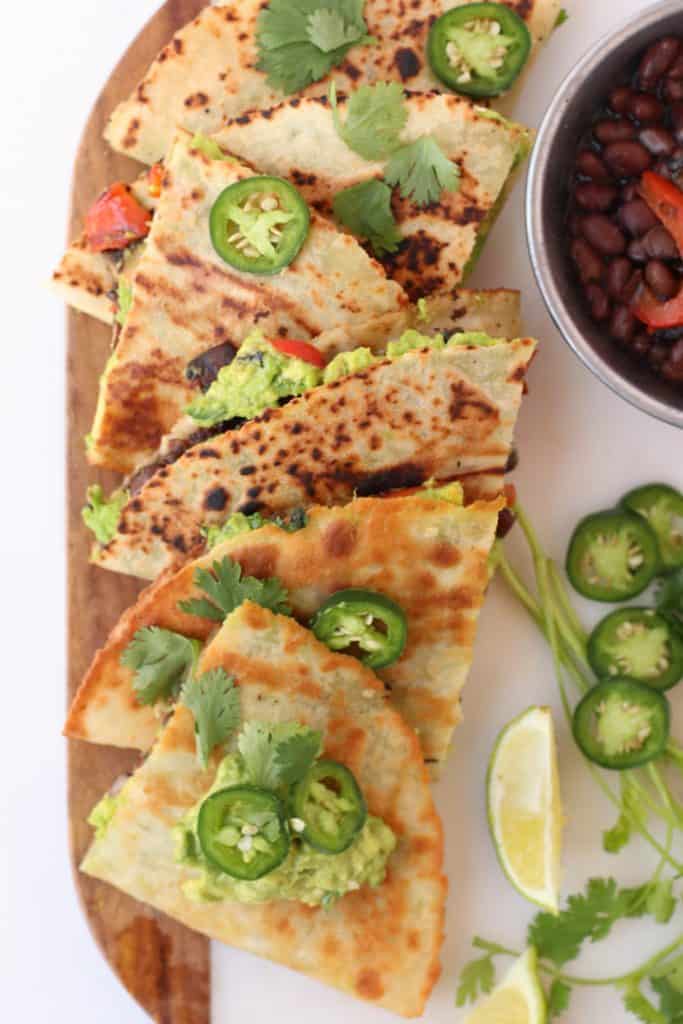 Loaded Vegan Quesadillas with Homemade Guacamole