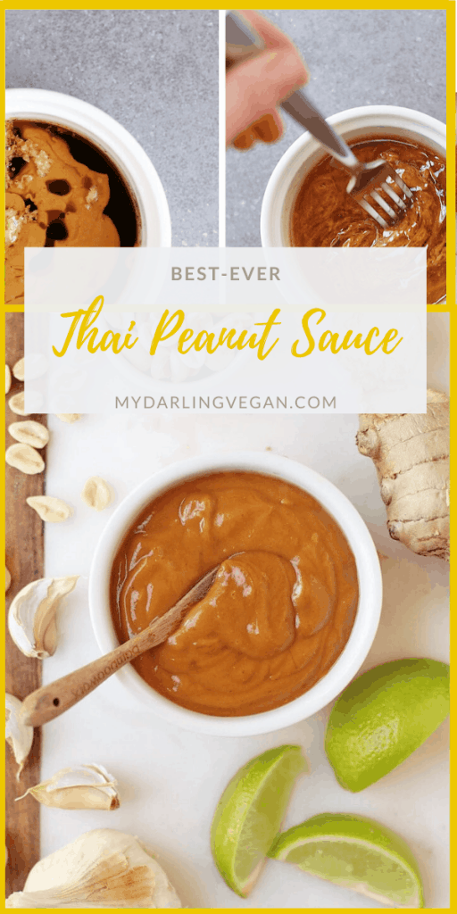 This easy 5-minute Thai Peanut Sauce is made with a few simple ingredients. It's the perfect sauce for salads, spring rolls, noodles, and more. Creamy, zesty, and with a little bit of heat, it's finger-licking good!