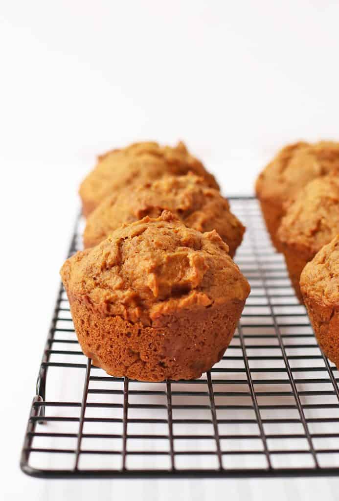 Pumpkin muffins on a wire cooling rack