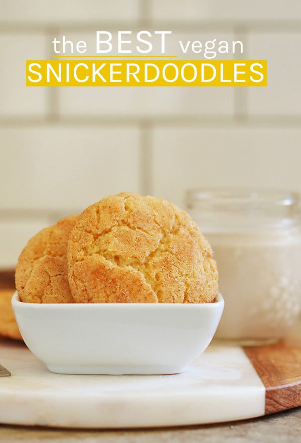 Start your season baking off with these deliciously spiced vegan snickerdoodles. A soft and chewy cookie with a perfectly crispy outside. Made in just 20 minutes!