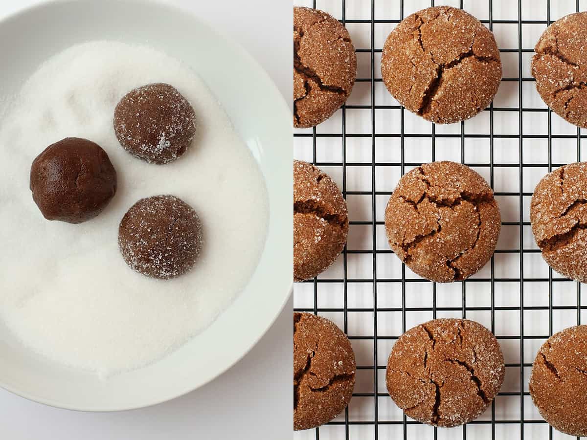 Molasses cookies cooling on cooling rack