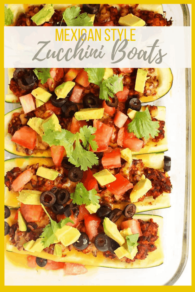 These Mexican-Style Stuffed Zucchini Boats are made with a taco-spiced tempeh filling and topped with fresh tomatoes and avocado for an easy weeknight vegan and gluten-free dinner.