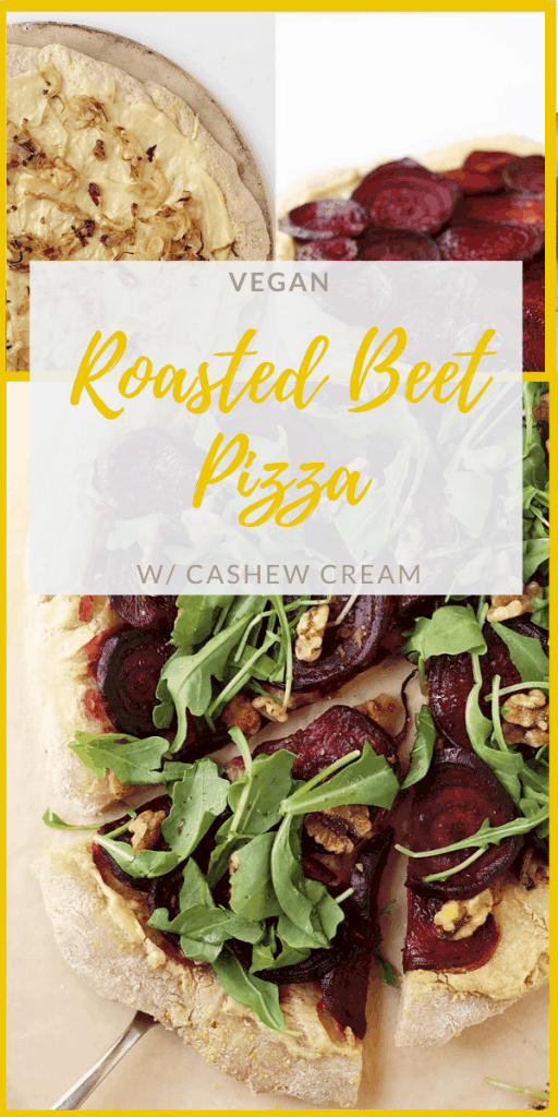 Celebrate autumn's harvest with a sweet and tart Roasted Beet Pizza with Arugula and Cashew Cheese. A delicious and seasonal pizza pie for the whole family.