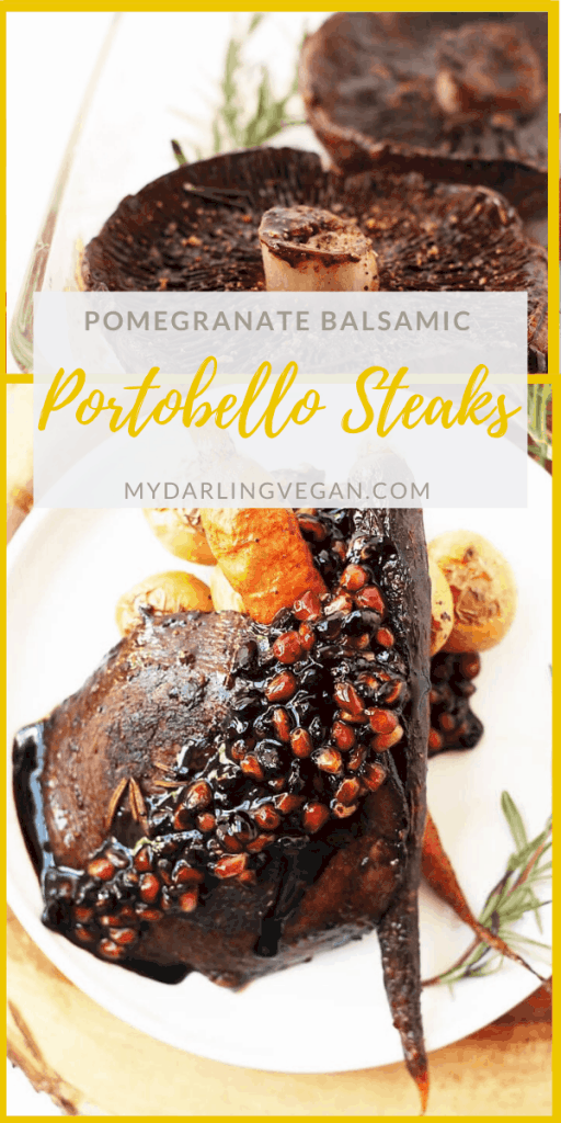 Deliciously seasonal Pomegranate Balsamic Portobello Steaks - so tender and meaty, these mushroom steaks make the perfect winter meal. Made with just 6 ingredients! 