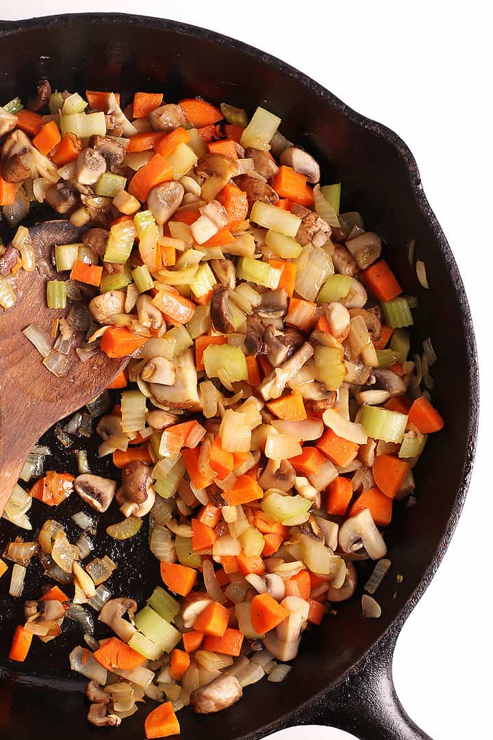 Sautéed celery, carrots, mushrooms, and onions