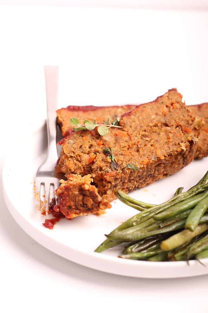 Vegan Meatloaf on white plate