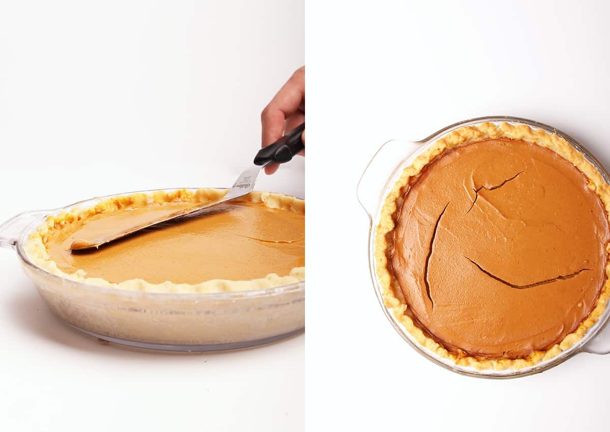 Custard poured into prepared pie shell