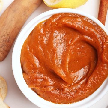 Homemade Pumpkin Butter in a white bowl.