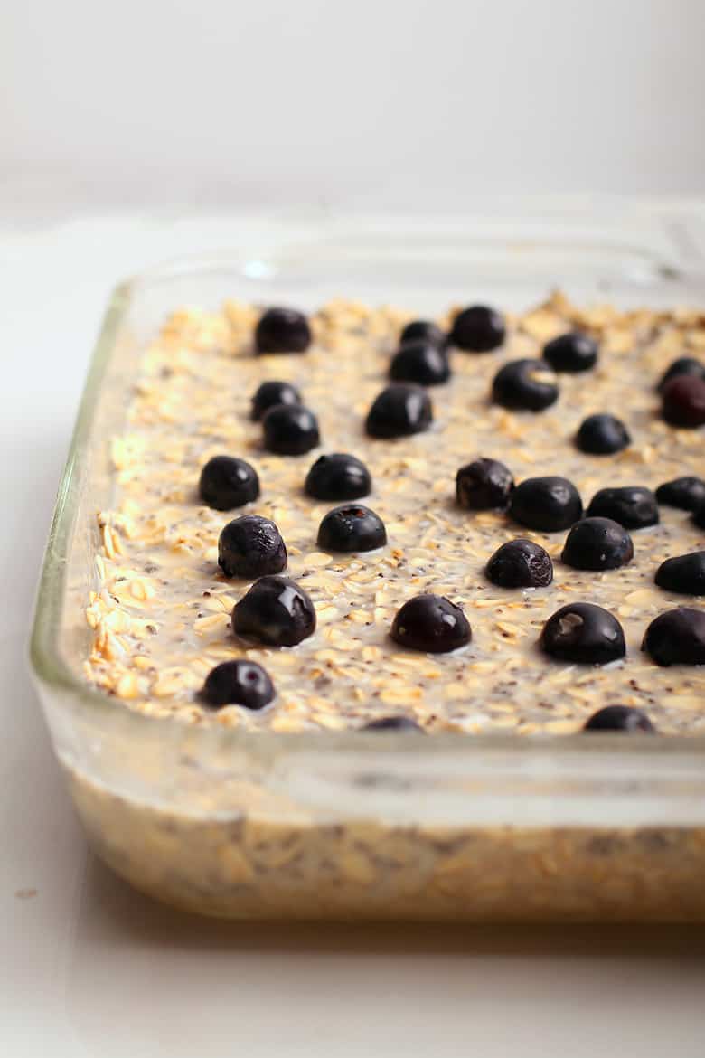 Vegan baked oatmeal with blueberries and coconut