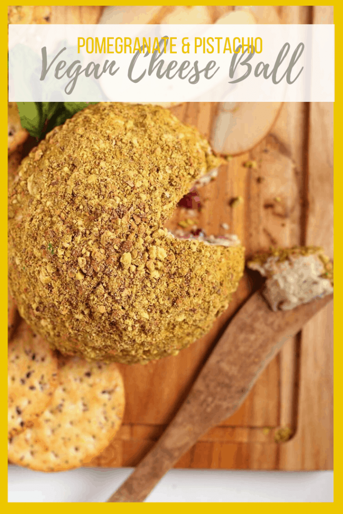This Pistachio and Pomegranate Macadamia Nut Vegan Cheese Ball makes the perfect appetizer for your next holiday party. Serve with fruit and crackers for an impressive plant-based addition to your Christmas charcuterie. Made with just 10 ingredients!