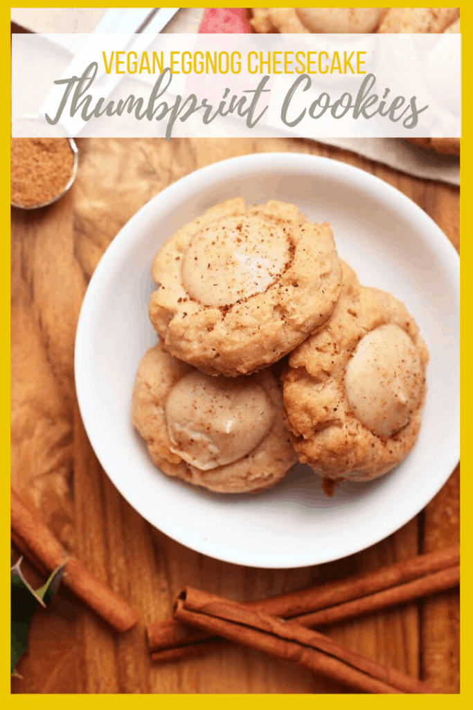 A spiced butter cookie filled with creamy eggnog-flavored cheesecake, these vegan Eggnog Thumbprint Cookies are the ultimate holiday cookie. Sure to impress!