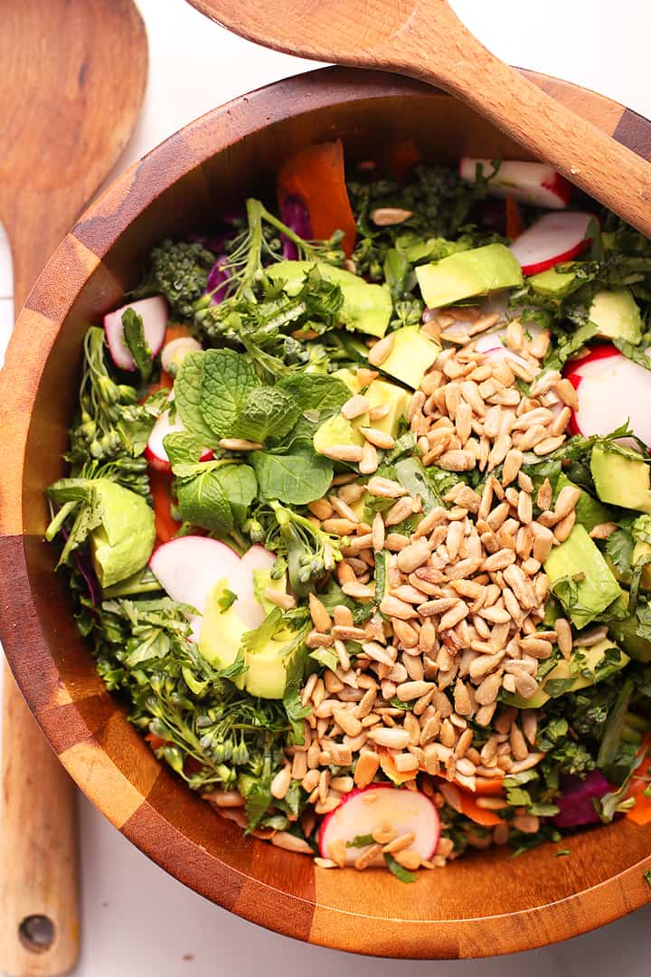 Green Detox Salad in a large wooden bowl