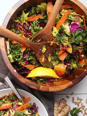 Green Detox Salad in a large wooden bowl