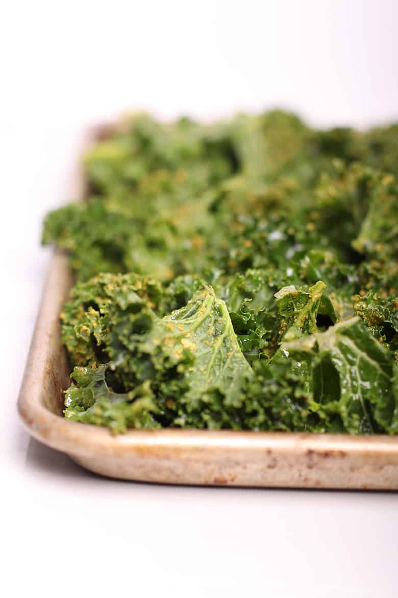 Kale Chips on a baking sheet