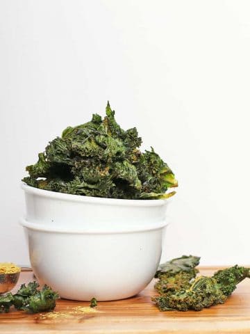 Bowl of vegan kale chips