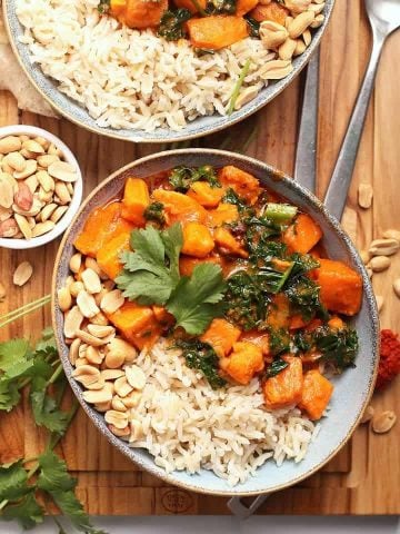 Sweet Potato Curry with rice and peanuts