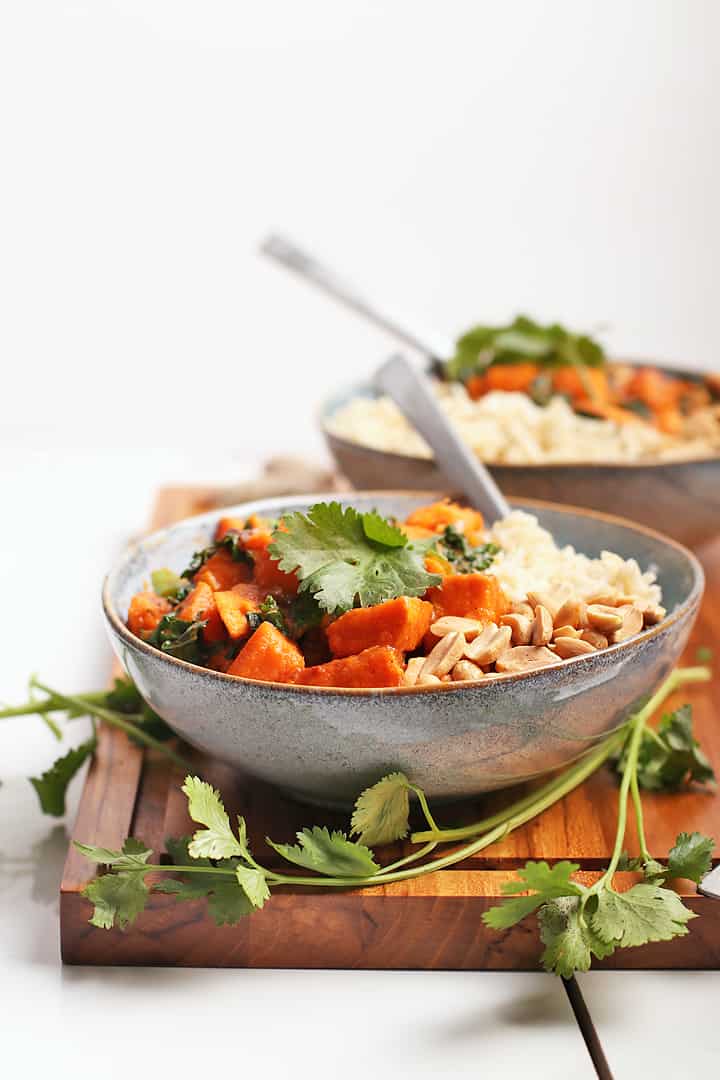 Sweet Potato Curry with rice and peanuts