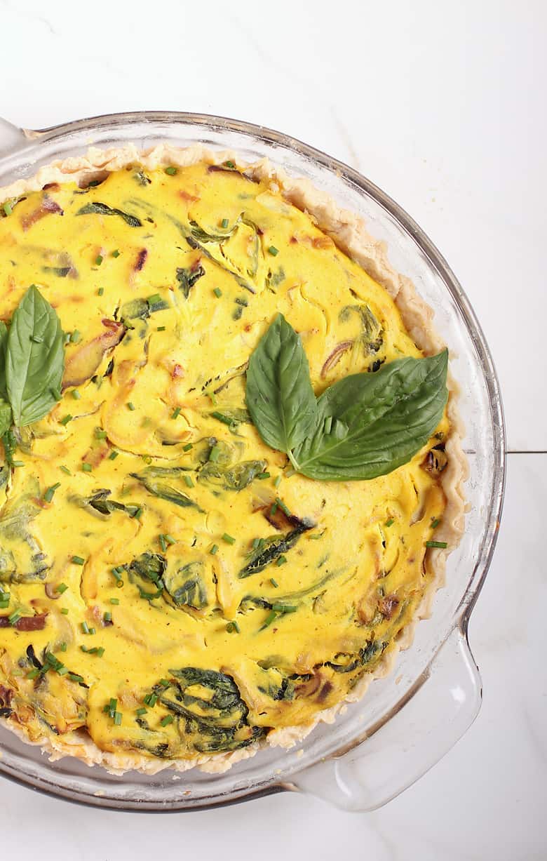 Finished quiche in a pie pan