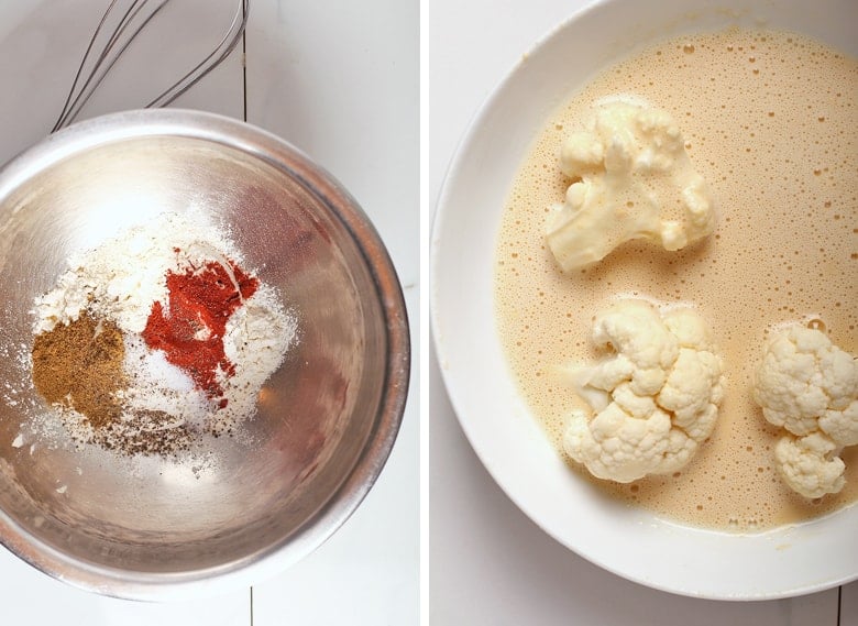 Spices and custard in two white bowls