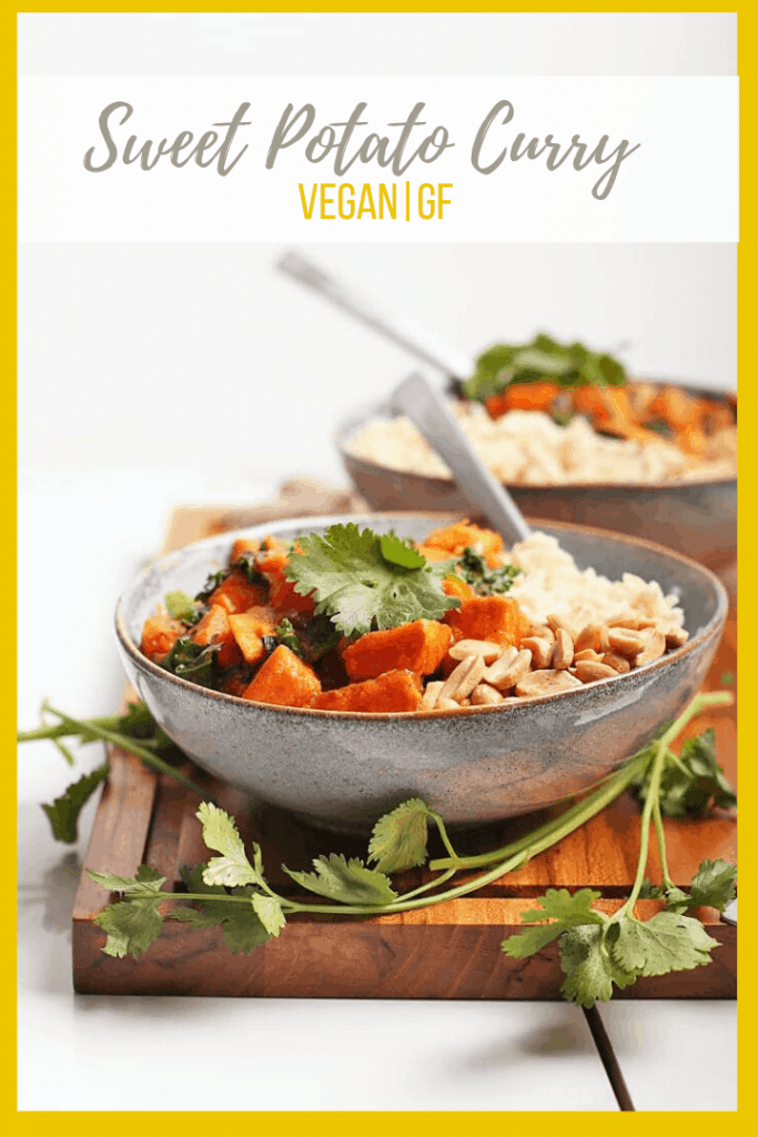 Enjoy this creamy Thai-style Sweet Potato Curry with Kale tonight! Made in just one pot in under 30 minutes, everyone will love this vegan and gluten-free dinner; a healthy and delicious weeknight meal. 