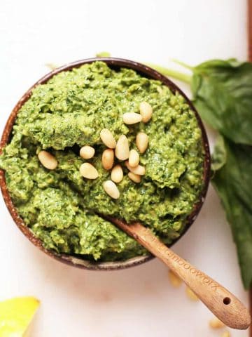 Vegan pesto in a small dish