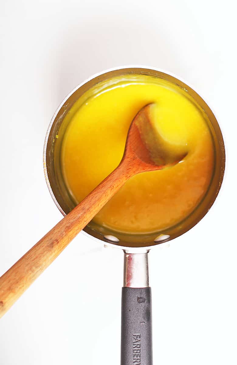 Lemon curd in a saucepan