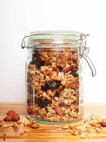 Mason jar filled with chunky granola