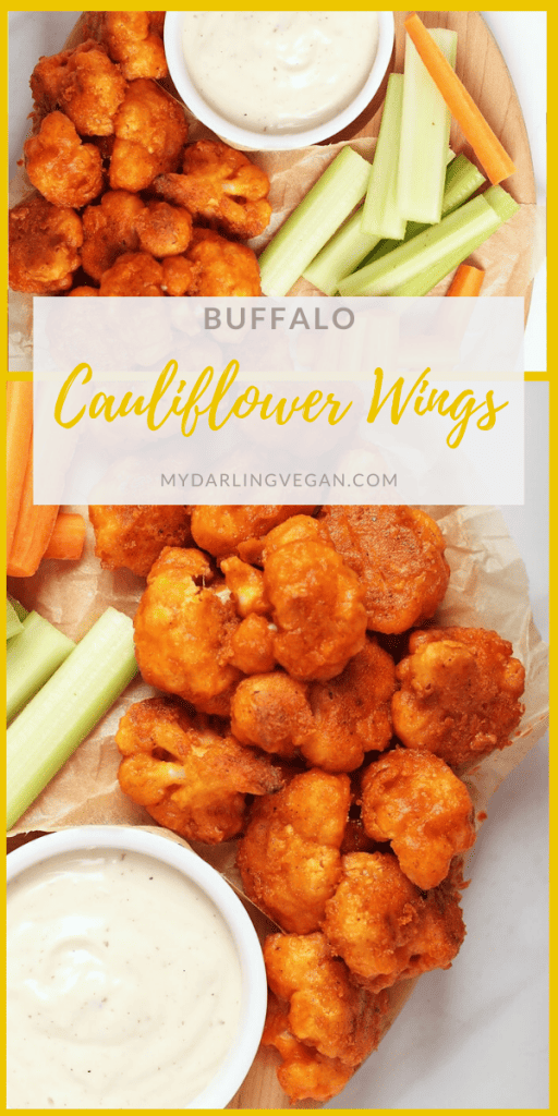 Get your snack on with these spicy buffalo cauliflower wings - coated, breaded and baked, these cauliflower wings are then dipped in spicy homemade buffalo sauce. Served with vegan ranch dressing for an incredible plant-based snack. 