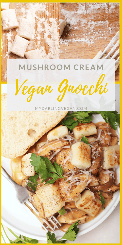 Homemade vegan gnocchi made without eggs for an easy-to-follow 3-ingredient recipe. Toss it with a mushroom cream sauce for a rich and decadent meal.