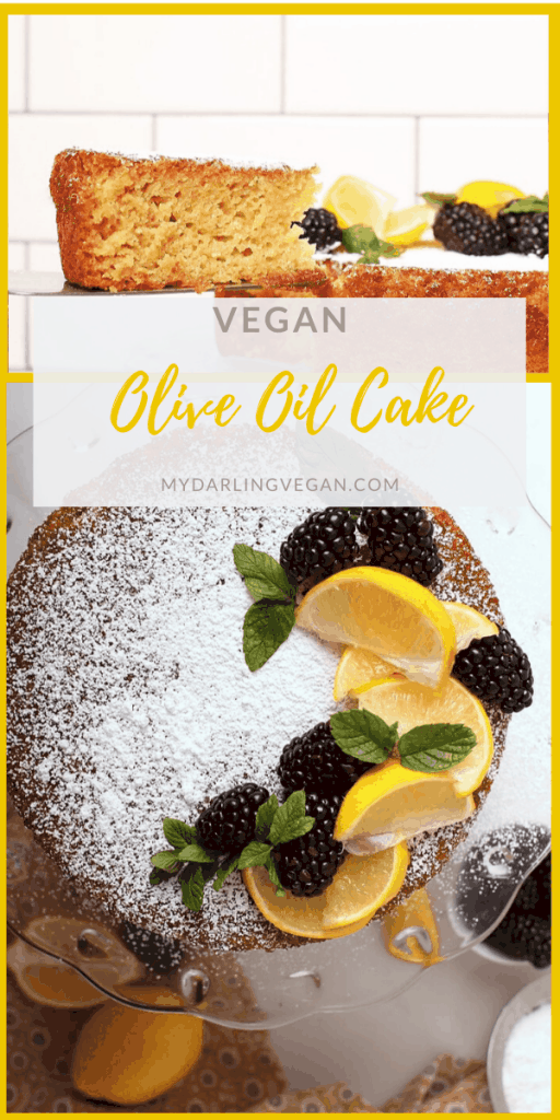 Vegan olive oil cake filled with lemon zest for deliciously subtle flavors and an ultra moist delicate crumb; a decadent and beautiful dessert.