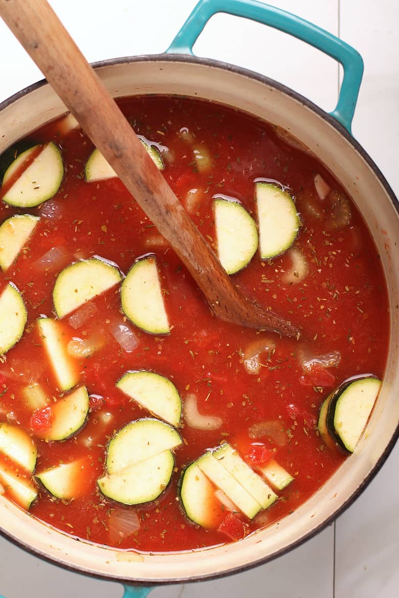 Minestrone soup in a large soup pot