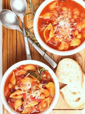 Two bowls of finished soup