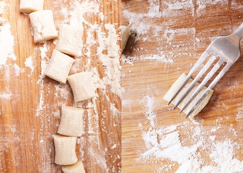 Gnocchi dough cut into pieces