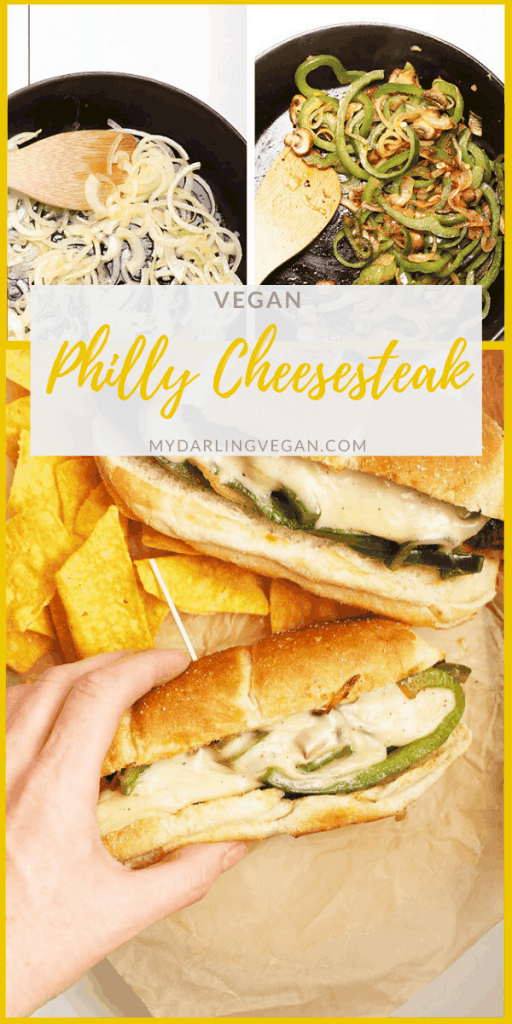 Vegan Philly Cheesesteaks made with marinated portobello mushrooms, sautéed onions and peppers, and homemade vegan cheese sauce for a healthier spin on this classic sandwich.